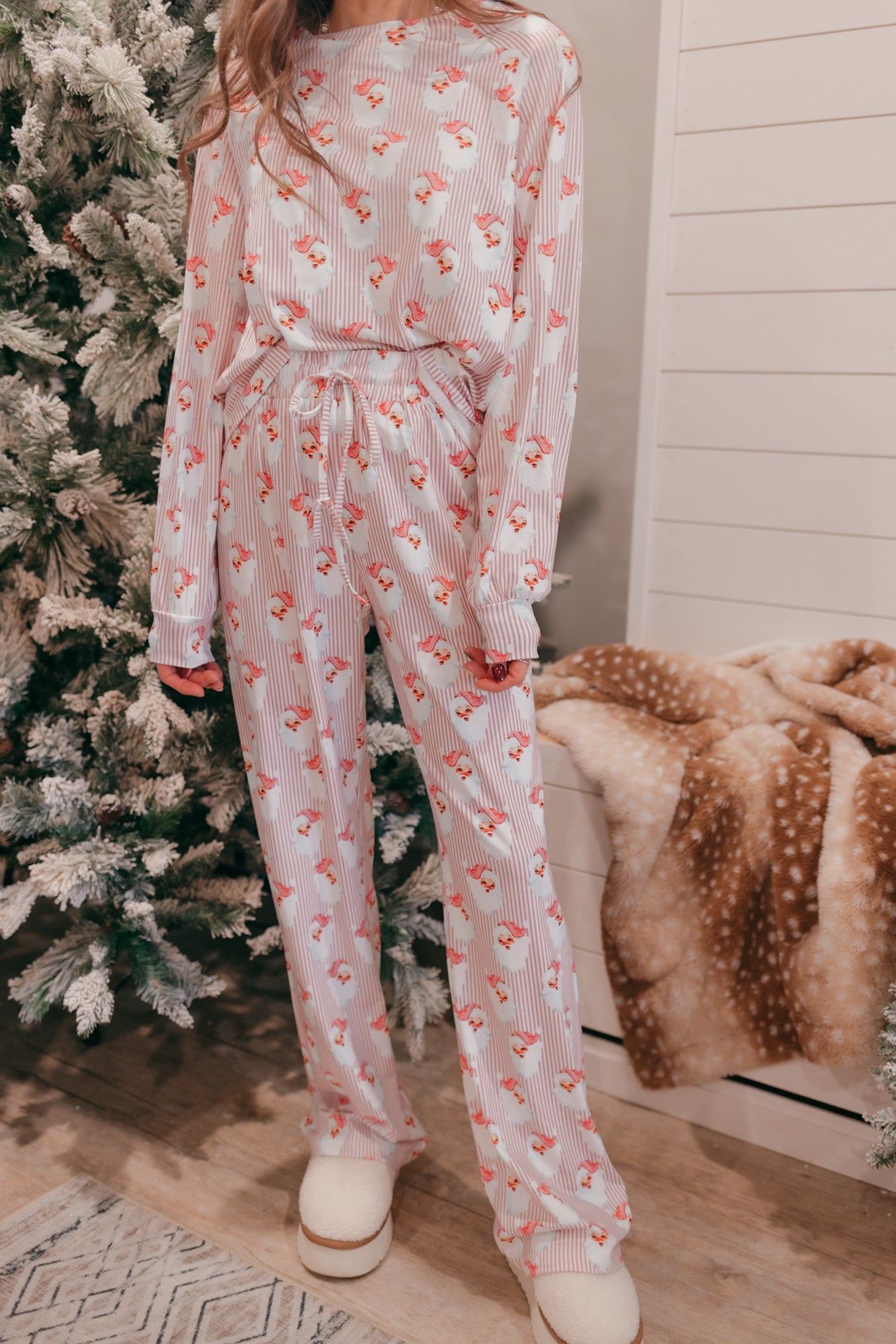 Pink Santa Claus Striped Lounge Set-2 Piece Outfit Sets-Krush Kandy, Women's Online Fashion Boutique Located in Phoenix, Arizona (Scottsdale Area)