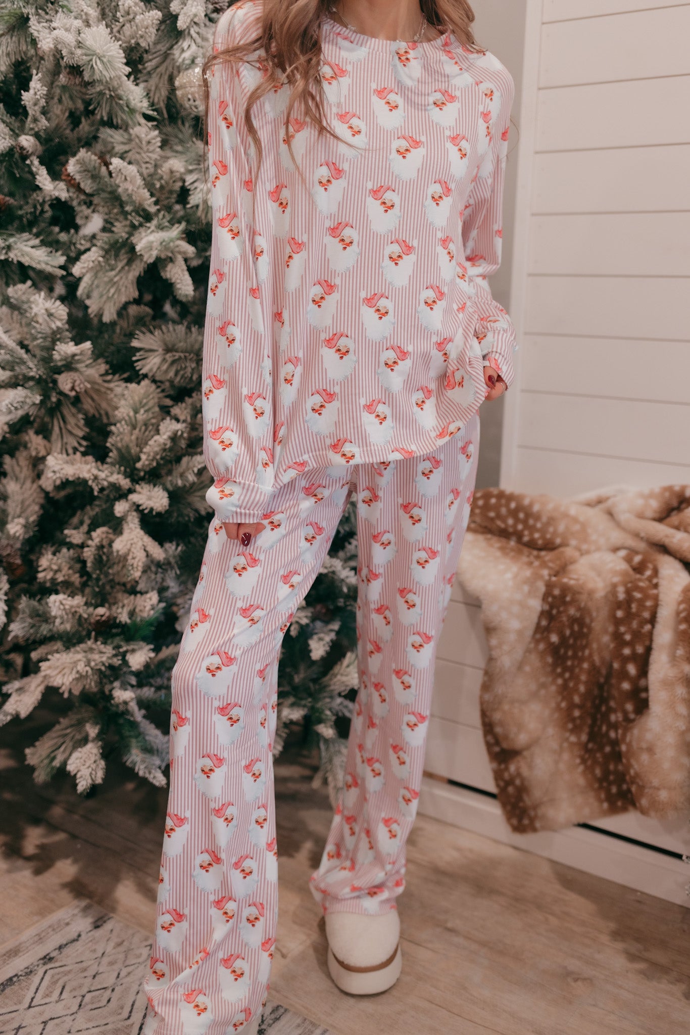 Pink Santa Claus Striped Lounge Set-2 Piece Outfit Sets-Krush Kandy, Women's Online Fashion Boutique Located in Phoenix, Arizona (Scottsdale Area)