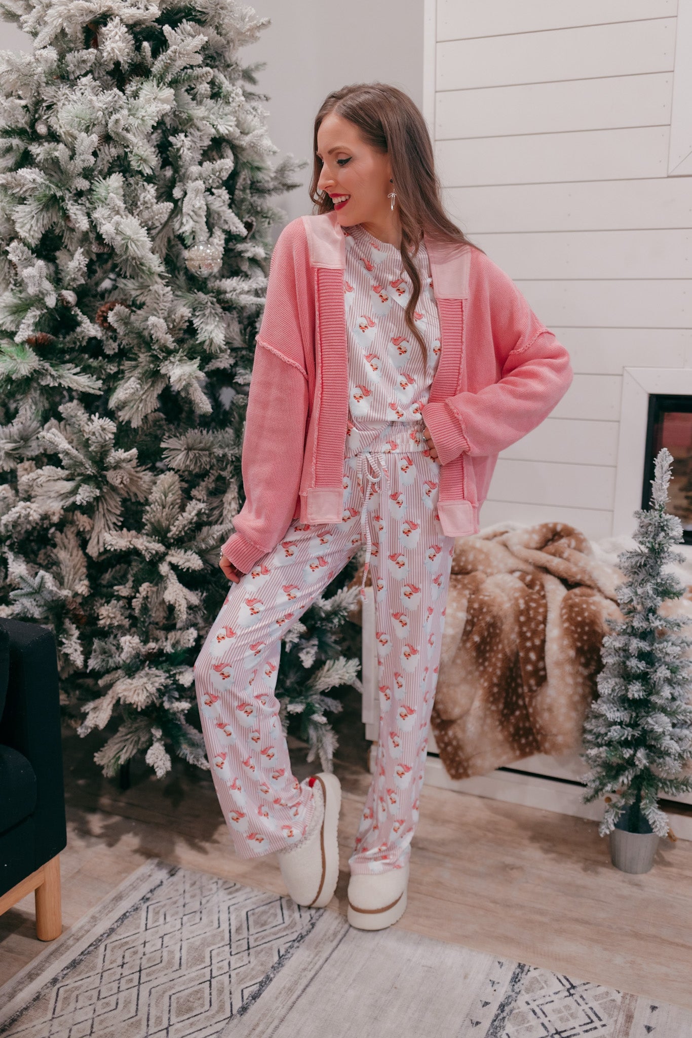 Pink Santa Claus Striped Lounge Set-2 Piece Outfit Sets-Krush Kandy, Women's Online Fashion Boutique Located in Phoenix, Arizona (Scottsdale Area)