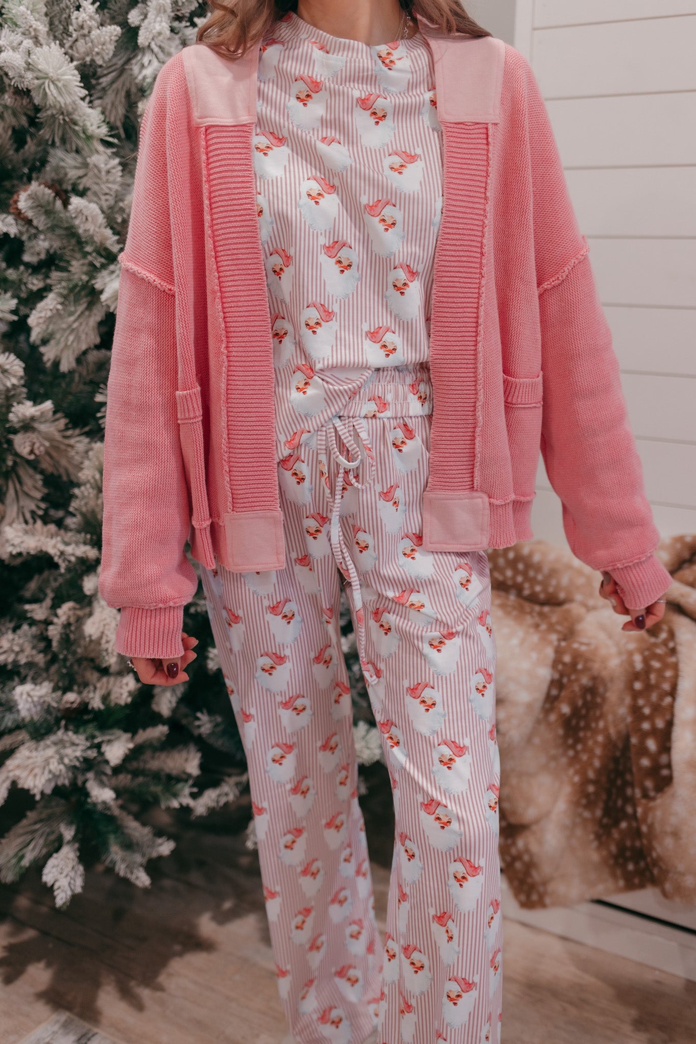 Pink Santa Claus Striped Lounge Set-2 Piece Outfit Sets-Krush Kandy, Women's Online Fashion Boutique Located in Phoenix, Arizona (Scottsdale Area)