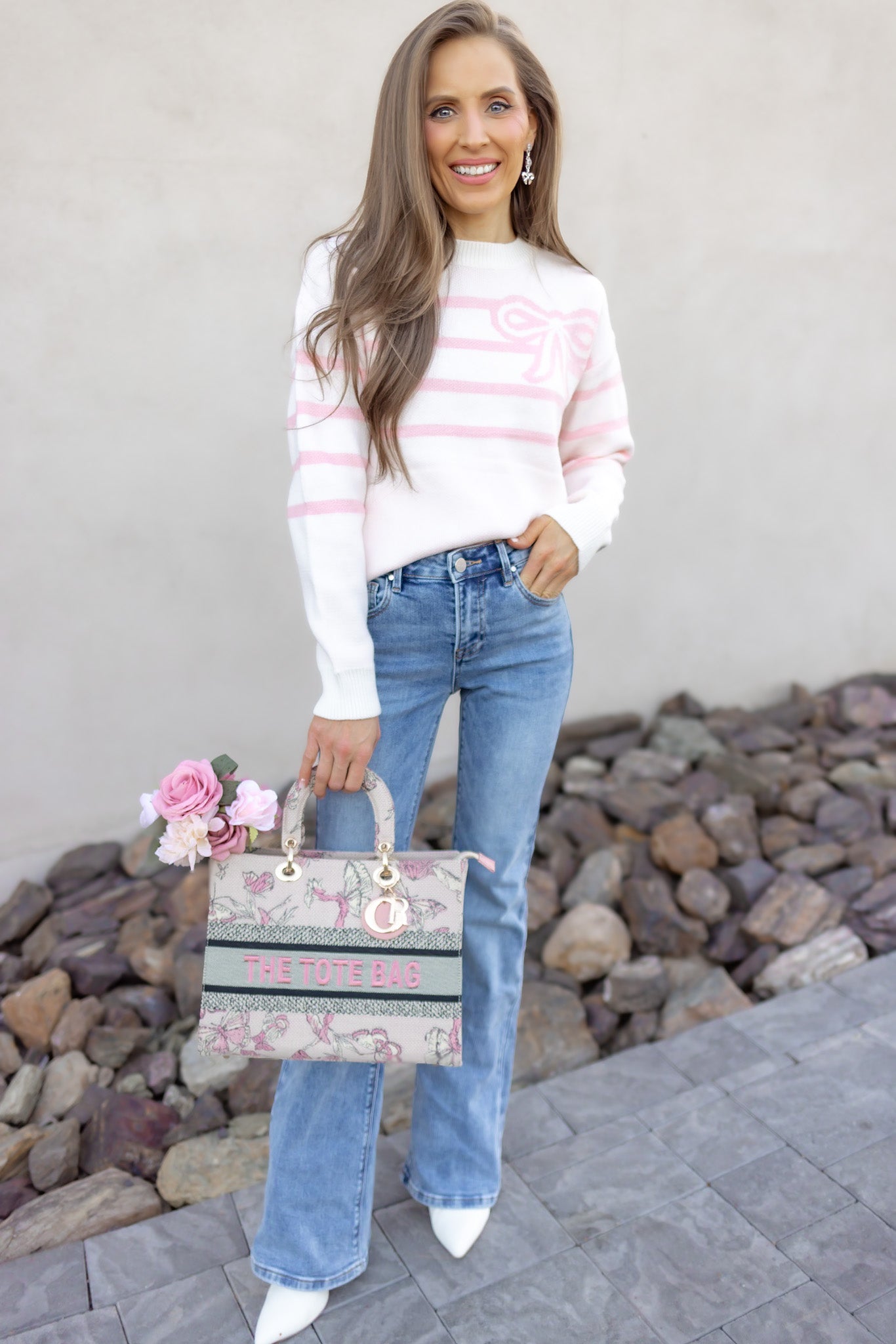 Coquette Charm Bow Stripe Sweater-Sweaters-Krush Kandy, Women's Online Fashion Boutique Located in Phoenix, Arizona (Scottsdale Area)