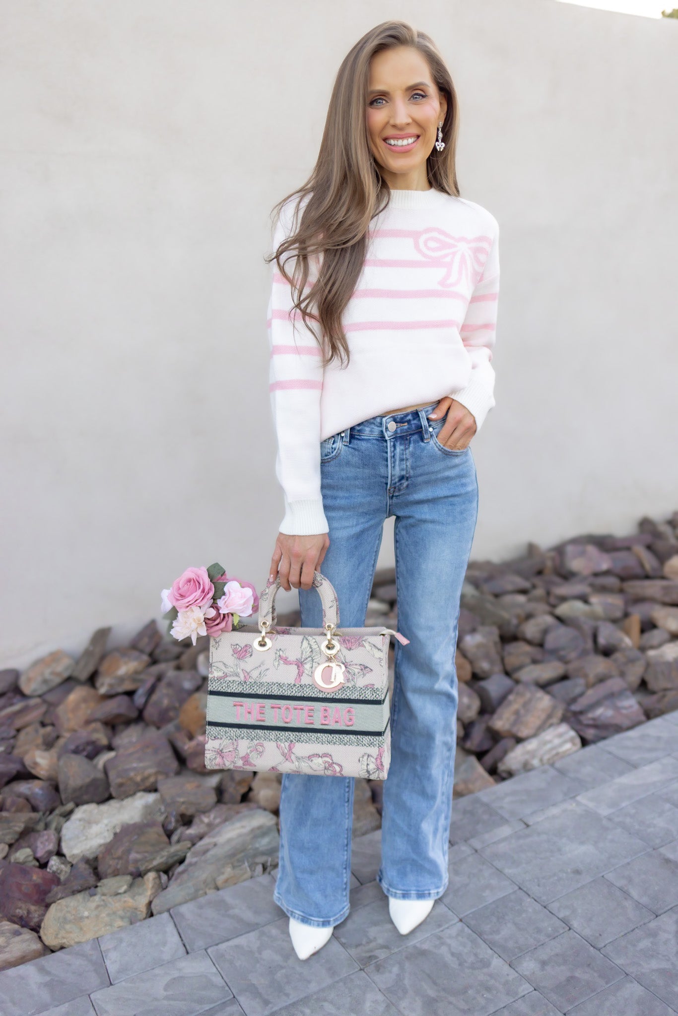 Charming Bow Stripe Sweater-Sweaters-Krush Kandy, Women's Online Fashion Boutique Located in Phoenix, Arizona (Scottsdale Area)