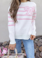 Coquette Charm Bow Stripe Sweater-Sweaters-Krush Kandy, Women's Online Fashion Boutique Located in Phoenix, Arizona (Scottsdale Area)