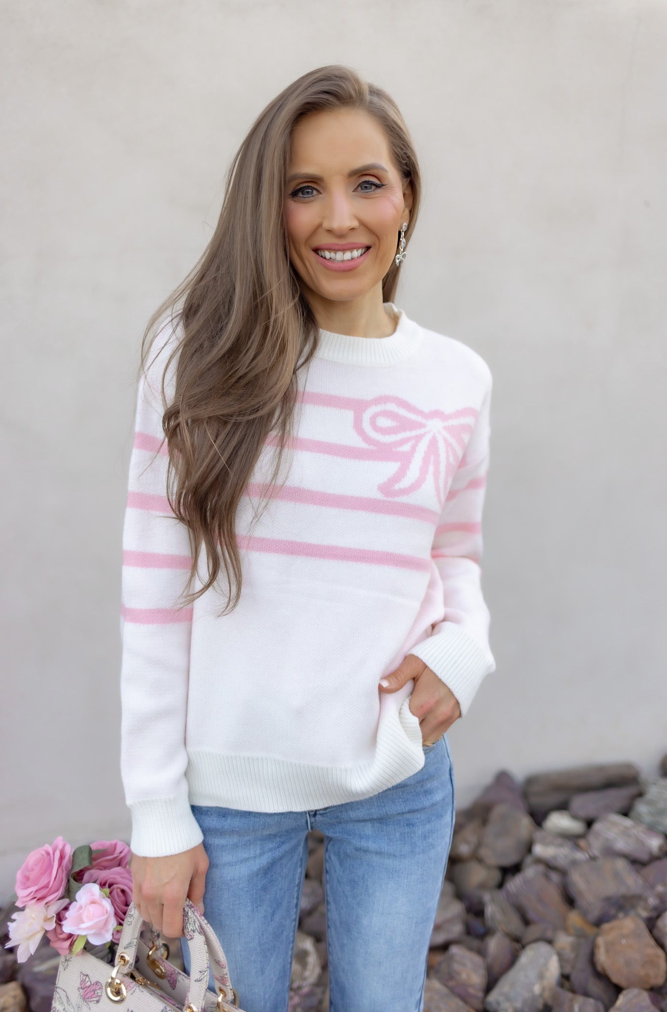 Coquette Charm Bow Stripe Sweater-Sweaters-Krush Kandy, Women's Online Fashion Boutique Located in Phoenix, Arizona (Scottsdale Area)