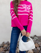 Coquette Charm Bow Stripe Sweater-Sweaters-Krush Kandy, Women's Online Fashion Boutique Located in Phoenix, Arizona (Scottsdale Area)