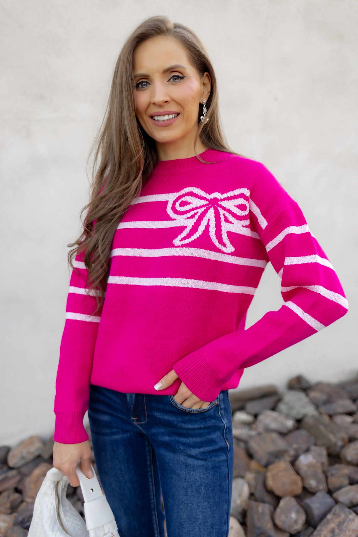 Coquette Charm Bow Stripe Sweater-Sweaters-Krush Kandy, Women's Online Fashion Boutique Located in Phoenix, Arizona (Scottsdale Area)