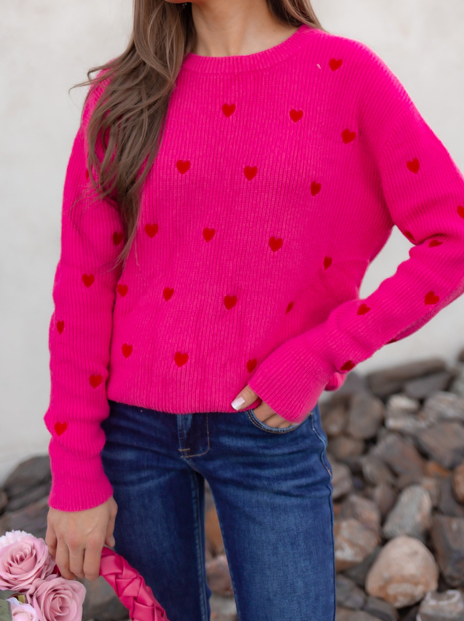 Forever Yours Heart Embroidery Sweater-Sweaters-Krush Kandy, Women's Online Fashion Boutique Located in Phoenix, Arizona (Scottsdale Area)