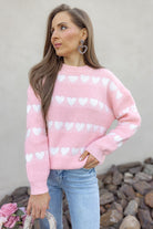 Sweetheart Stripes Chunky Knit Sweater-Sweaters-Krush Kandy, Women's Online Fashion Boutique Located in Phoenix, Arizona (Scottsdale Area)