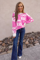 Bow Check It Girl Sweater-Sweatshirts-Krush Kandy, Women's Online Fashion Boutique Located in Phoenix, Arizona (Scottsdale Area)