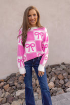 Bow Check It Girl Sweater-Sweatshirts-Krush Kandy, Women's Online Fashion Boutique Located in Phoenix, Arizona (Scottsdale Area)