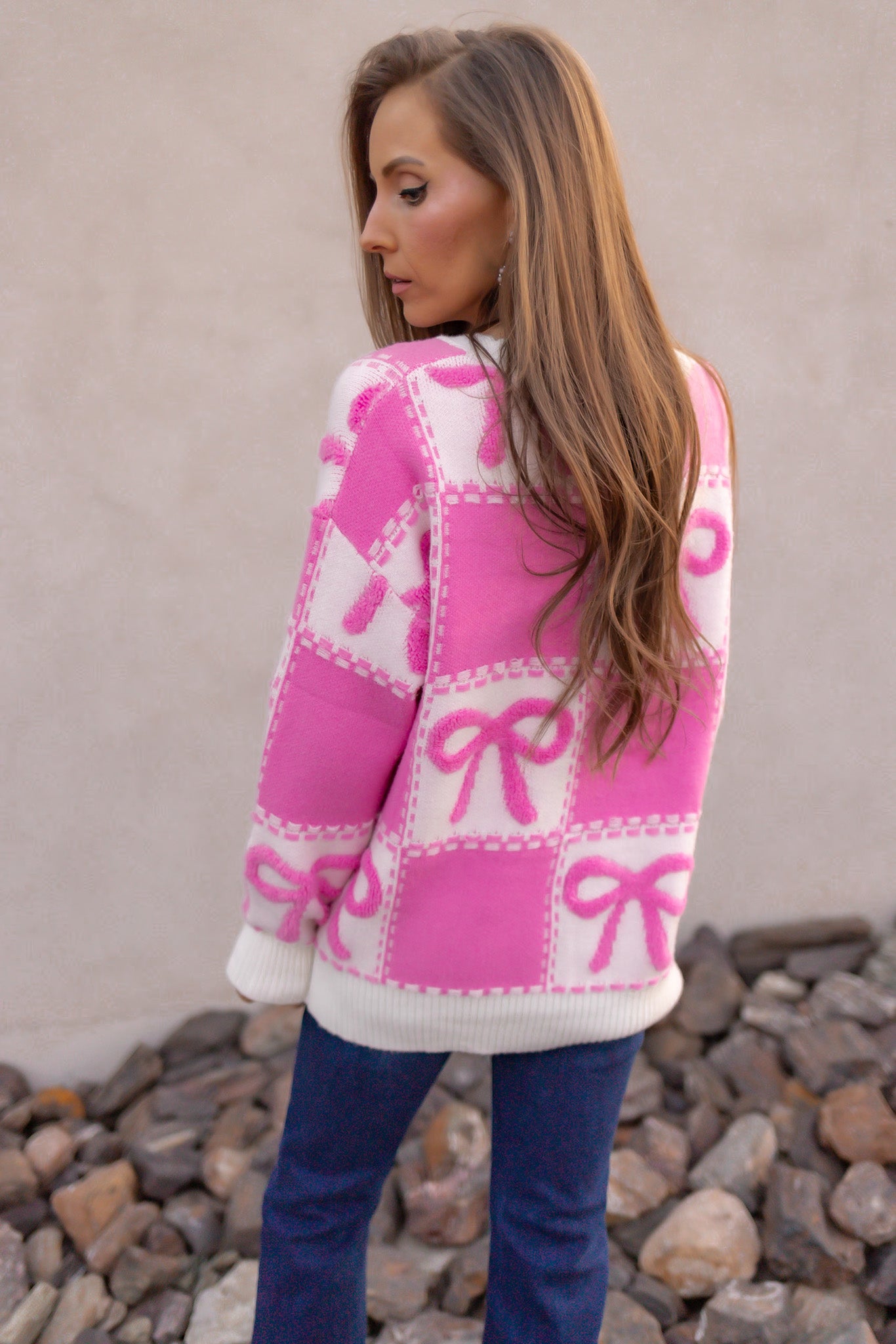 Bow Check It Girl Sweater-Sweatshirts-Krush Kandy, Women's Online Fashion Boutique Located in Phoenix, Arizona (Scottsdale Area)