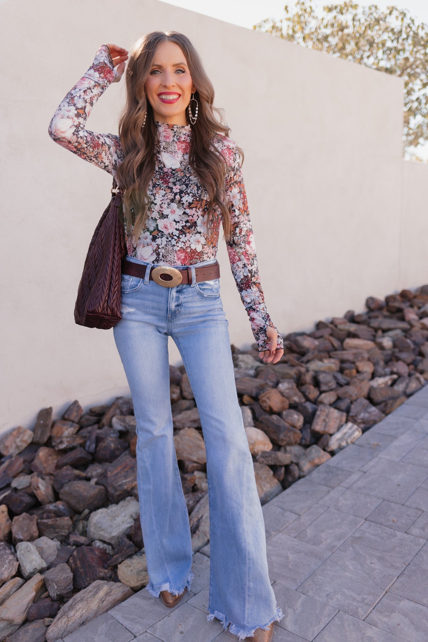 Indie Petals Floral Mesh Top-Long Sleeve Tops-Krush Kandy, Women's Online Fashion Boutique Located in Phoenix, Arizona (Scottsdale Area)