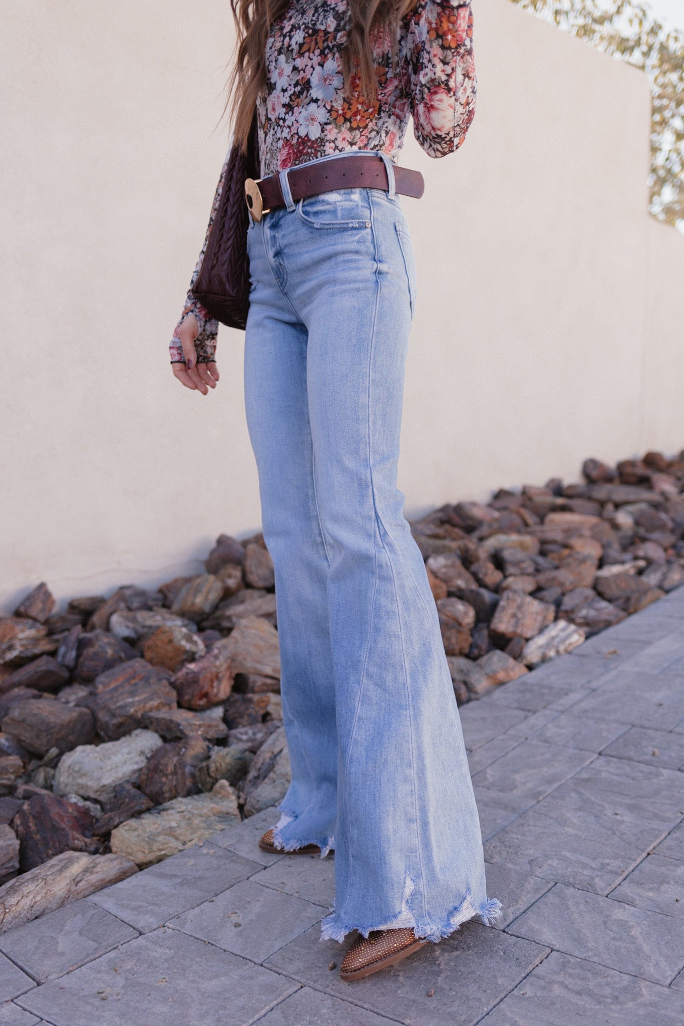 KANCAN Juliet Mid Rise Raw Hem Flare Jeans-Jeans-Krush Kandy, Women's Online Fashion Boutique Located in Phoenix, Arizona (Scottsdale Area)