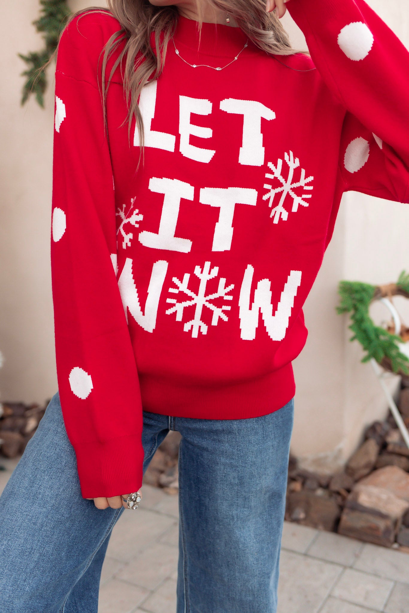 Red “Let It Snow” Holiday Sweater-Sweaters-Krush Kandy, Women's Online Fashion Boutique Located in Phoenix, Arizona (Scottsdale Area)
