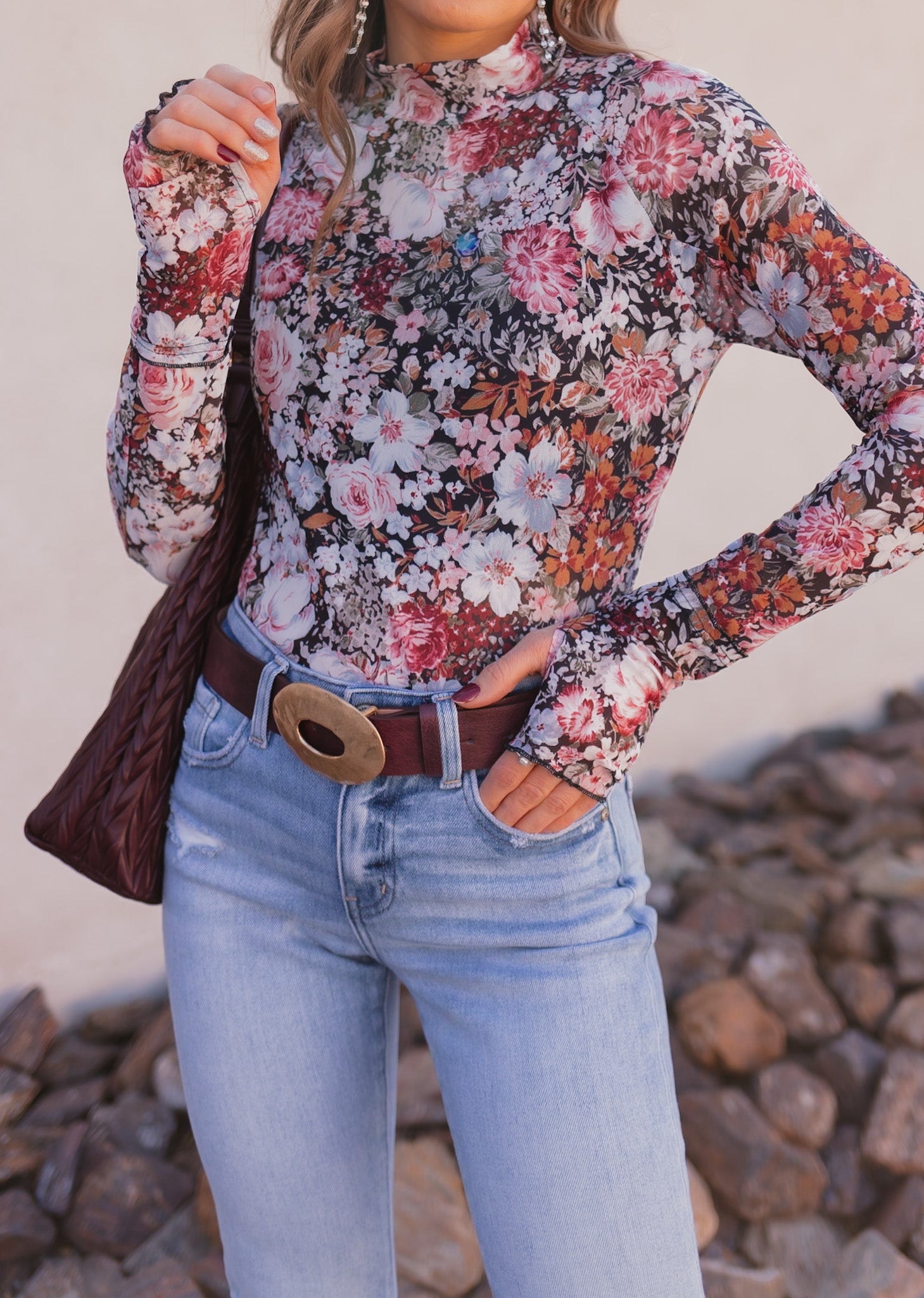 Indie Petals Floral Mesh Top-Long Sleeve Tops-Krush Kandy, Women's Online Fashion Boutique Located in Phoenix, Arizona (Scottsdale Area)