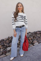 Coquette Charm Bow Stripe Sweater-Sweaters-Krush Kandy, Women's Online Fashion Boutique Located in Phoenix, Arizona (Scottsdale Area)