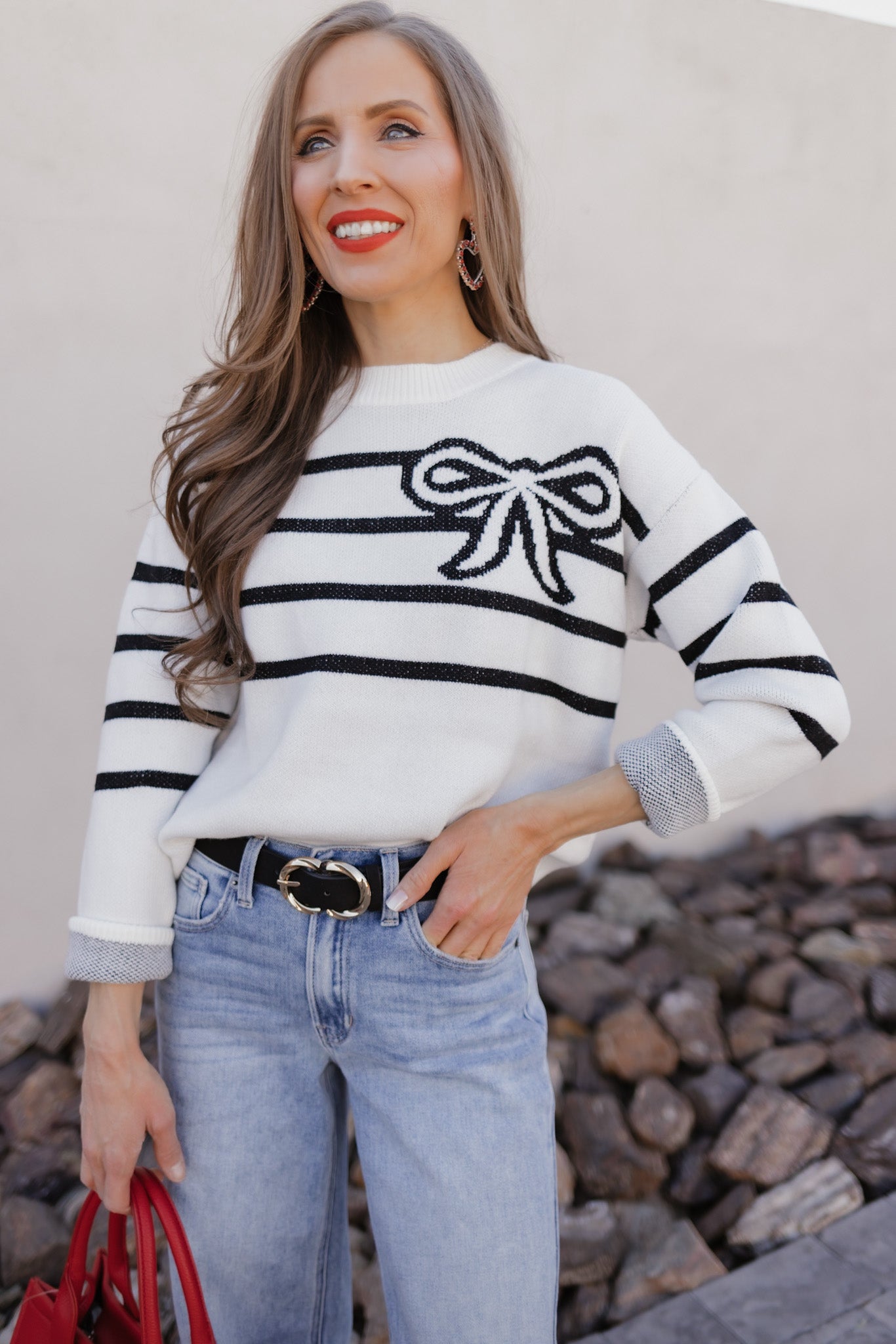 Coquette Charm Bow Stripe Sweater-Sweaters-Krush Kandy, Women's Online Fashion Boutique Located in Phoenix, Arizona (Scottsdale Area)