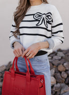 Charming Bow Stripe Sweater-Sweaters-Krush Kandy, Women's Online Fashion Boutique Located in Phoenix, Arizona (Scottsdale Area)