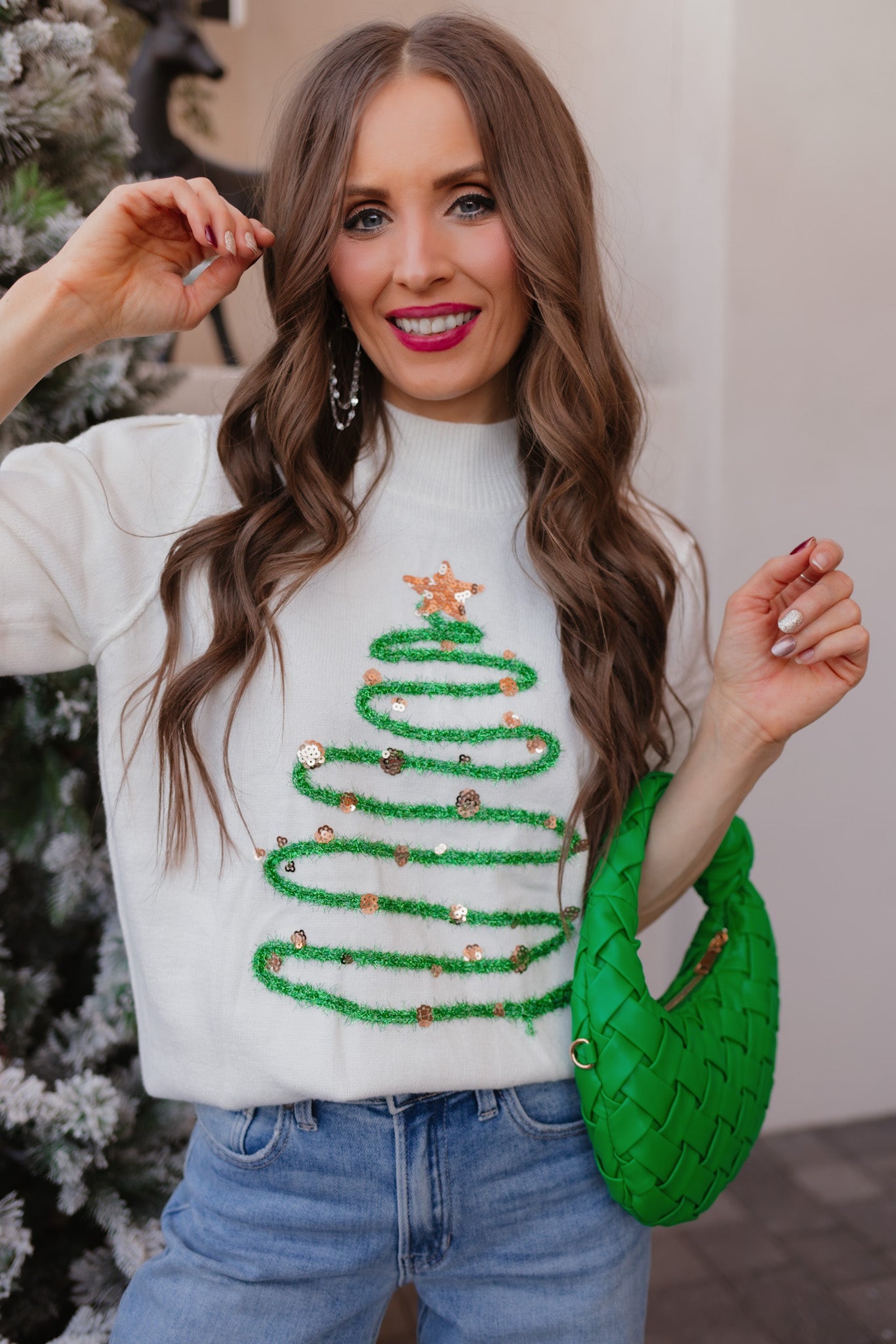 Fa La La Tinsel & Sequin Christmas Tree Sweater-Sweaters-Krush Kandy, Women's Online Fashion Boutique Located in Phoenix, Arizona (Scottsdale Area)