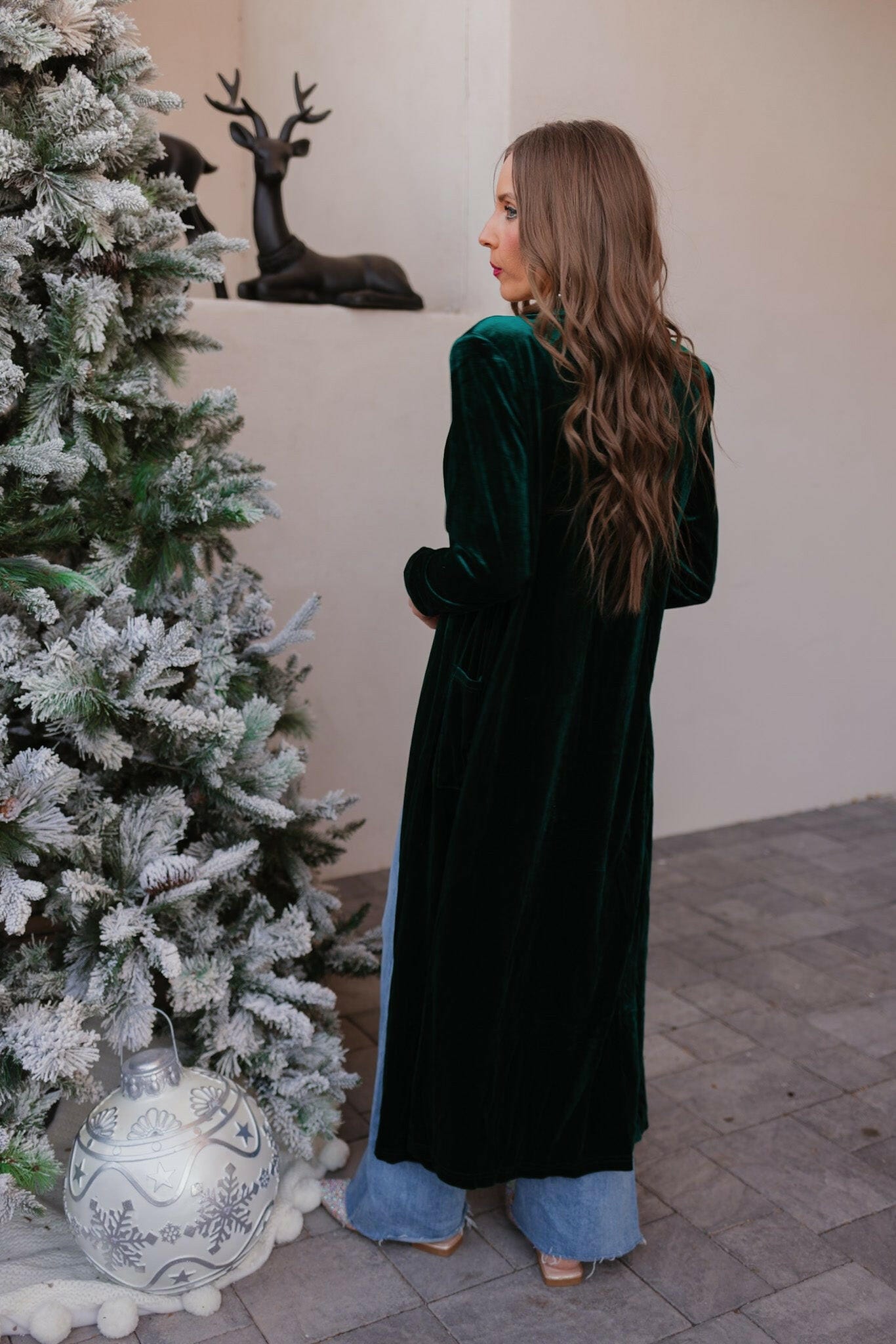 Evergreen Affair Velvet Duster Cardigan-Cardigans-Krush Kandy, Women's Online Fashion Boutique Located in Phoenix, Arizona (Scottsdale Area)
