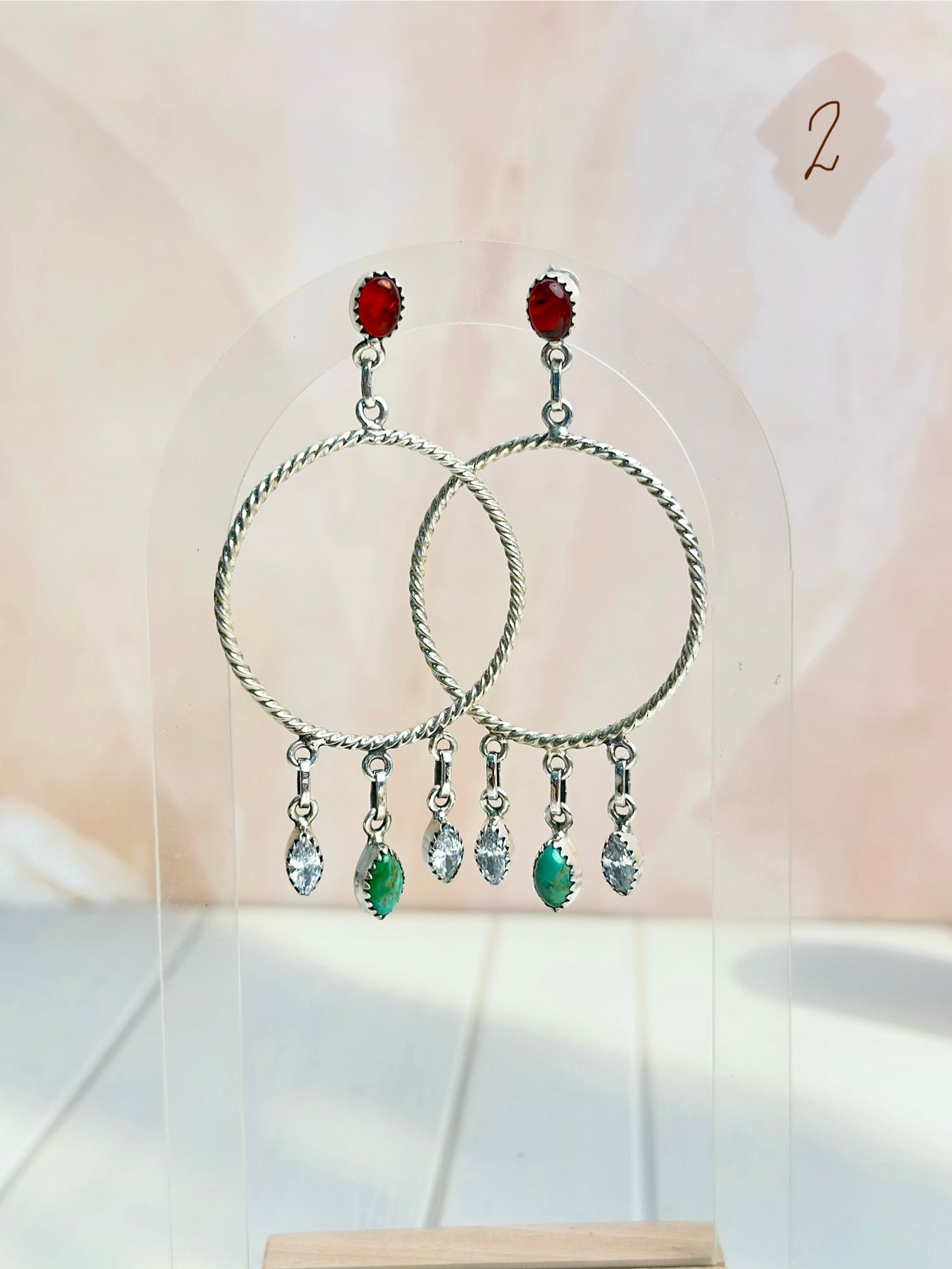 Amber, Turquoise &amp; Crystal Boho Hoops-Earrings-Krush Kandy, Women&#39;s Online Fashion Boutique Located in Phoenix, Arizona (Scottsdale Area)