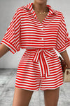 Striped Collared Neck Tie Waist Romper-Krush Kandy, Women's Online Fashion Boutique Located in Phoenix, Arizona (Scottsdale Area)