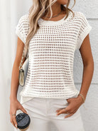 Openwork Round Neck Short Sleeve Knit Cover Up-Krush Kandy, Women's Online Fashion Boutique Located in Phoenix, Arizona (Scottsdale Area)