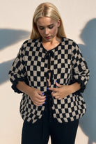 Double Take Tied Checkered Dropped Shoulder Flounce Sleeve Cardigan-Krush Kandy, Women's Online Fashion Boutique Located in Phoenix, Arizona (Scottsdale Area)