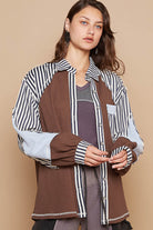 POL Balloon Sleeve Stripe Contrast Button Down Jacket-Jacket-Krush Kandy, Women's Online Fashion Boutique Located in Phoenix, Arizona (Scottsdale Area)