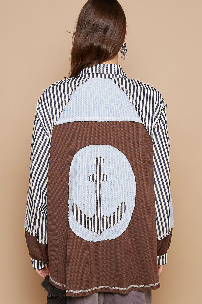 POL Balloon Sleeve Stripe Contrast Button Down Jacket-Jacket-Krush Kandy, Women's Online Fashion Boutique Located in Phoenix, Arizona (Scottsdale Area)