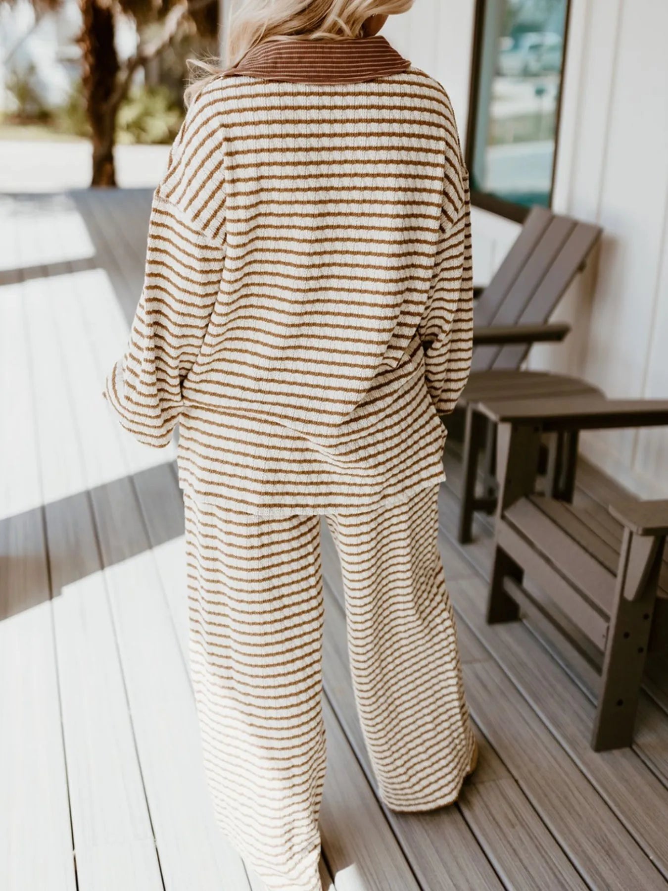 Stripe Collared Top and Drawstring Pant Set-Loungewear-Krush Kandy, Women's Online Fashion Boutique Located in Phoenix, Arizona (Scottsdale Area)