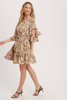 Floral Print Angel Sleeves Dress-Dresses-Krush Kandy, Women's Online Fashion Boutique Located in Phoenix, Arizona (Scottsdale Area)