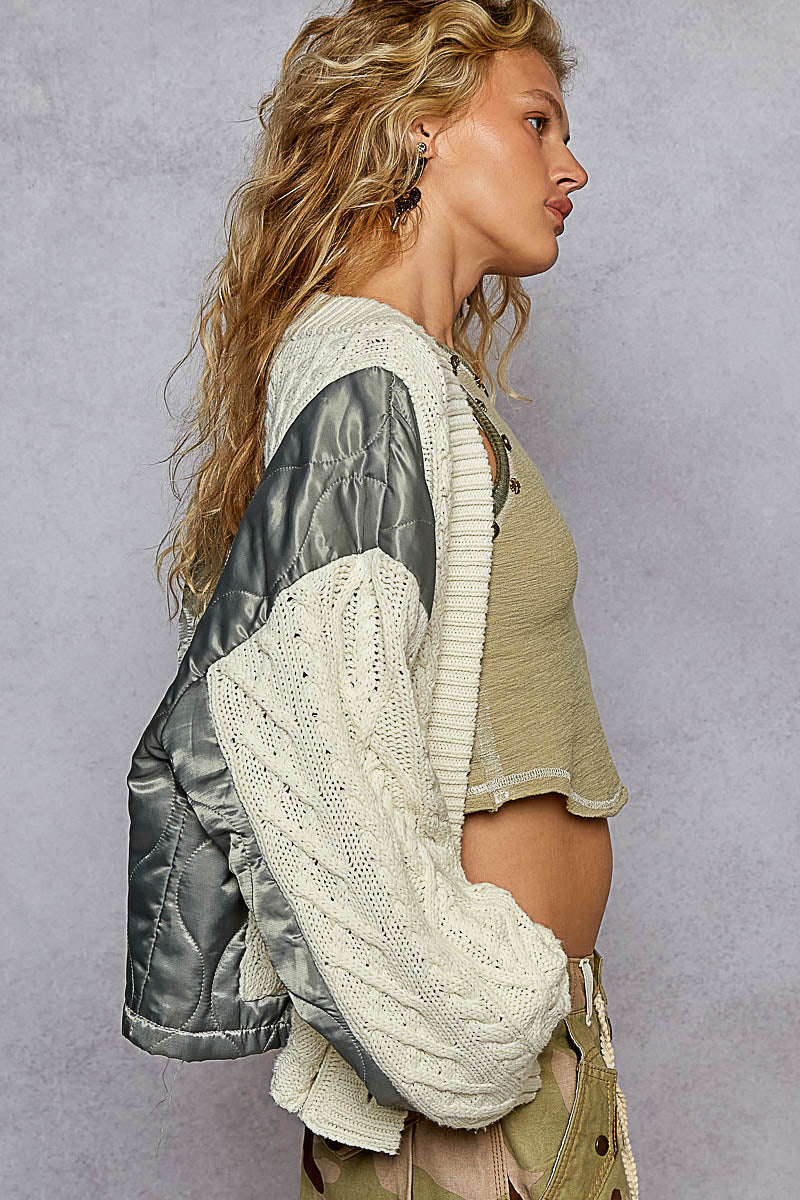 POL V-Neck Quilted Patch Cardigan Jacket-Cardigans-Krush Kandy, Women's Online Fashion Boutique Located in Phoenix, Arizona (Scottsdale Area)