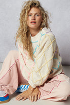 POL Pastel Grid Balloon Sleeve Sweater-Sweaters-Krush Kandy, Women's Online Fashion Boutique Located in Phoenix, Arizona (Scottsdale Area)