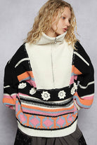 POL Half-Zip Patchwork Chenille Sweater-Sweaters-Krush Kandy, Women's Online Fashion Boutique Located in Phoenix, Arizona (Scottsdale Area)