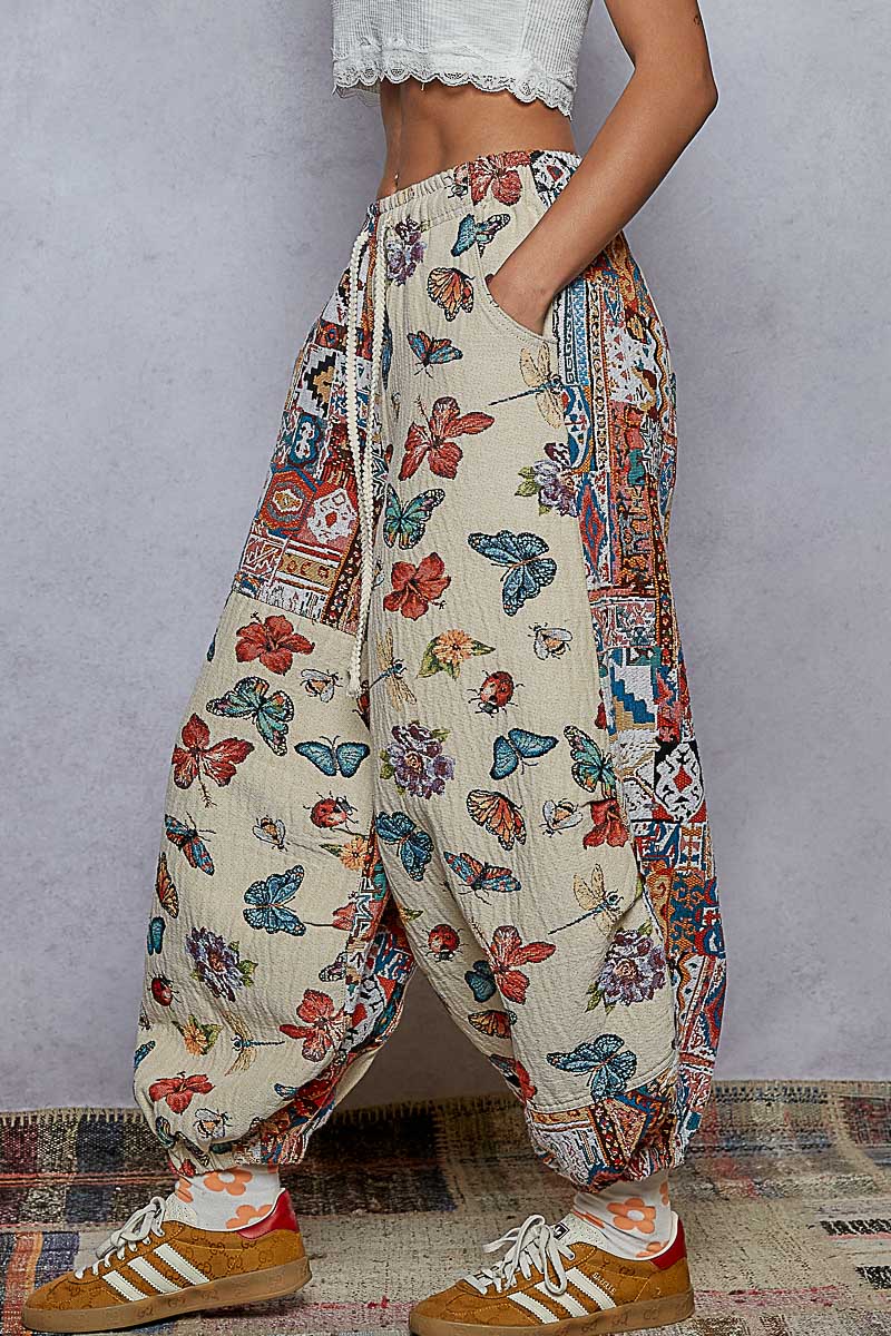 POL Boho Patchwork Butterfly Balloon Pants-Pants-Krush Kandy, Women's Online Fashion Boutique Located in Phoenix, Arizona (Scottsdale Area)