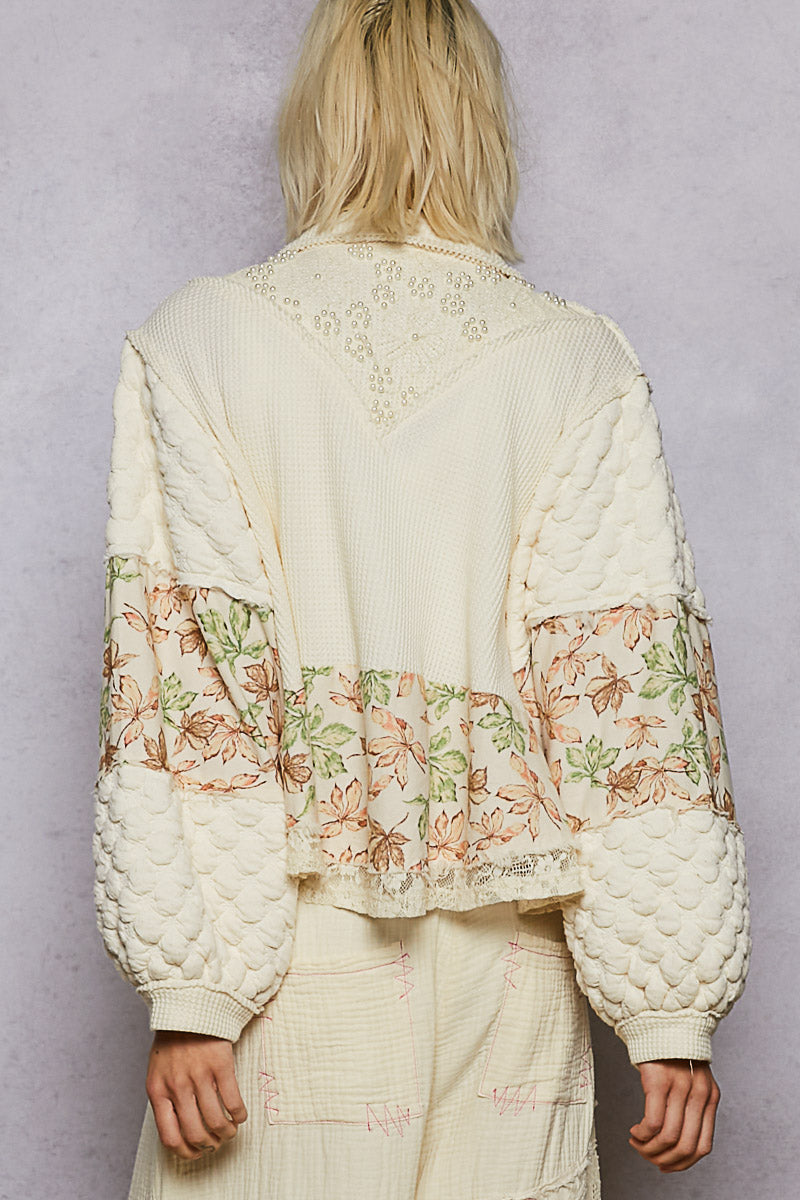 POL Balloon Sleeve Pearl Detail Floral A-Line Fit Jacket-Jacket-Krush Kandy, Women's Online Fashion Boutique Located in Phoenix, Arizona (Scottsdale Area)