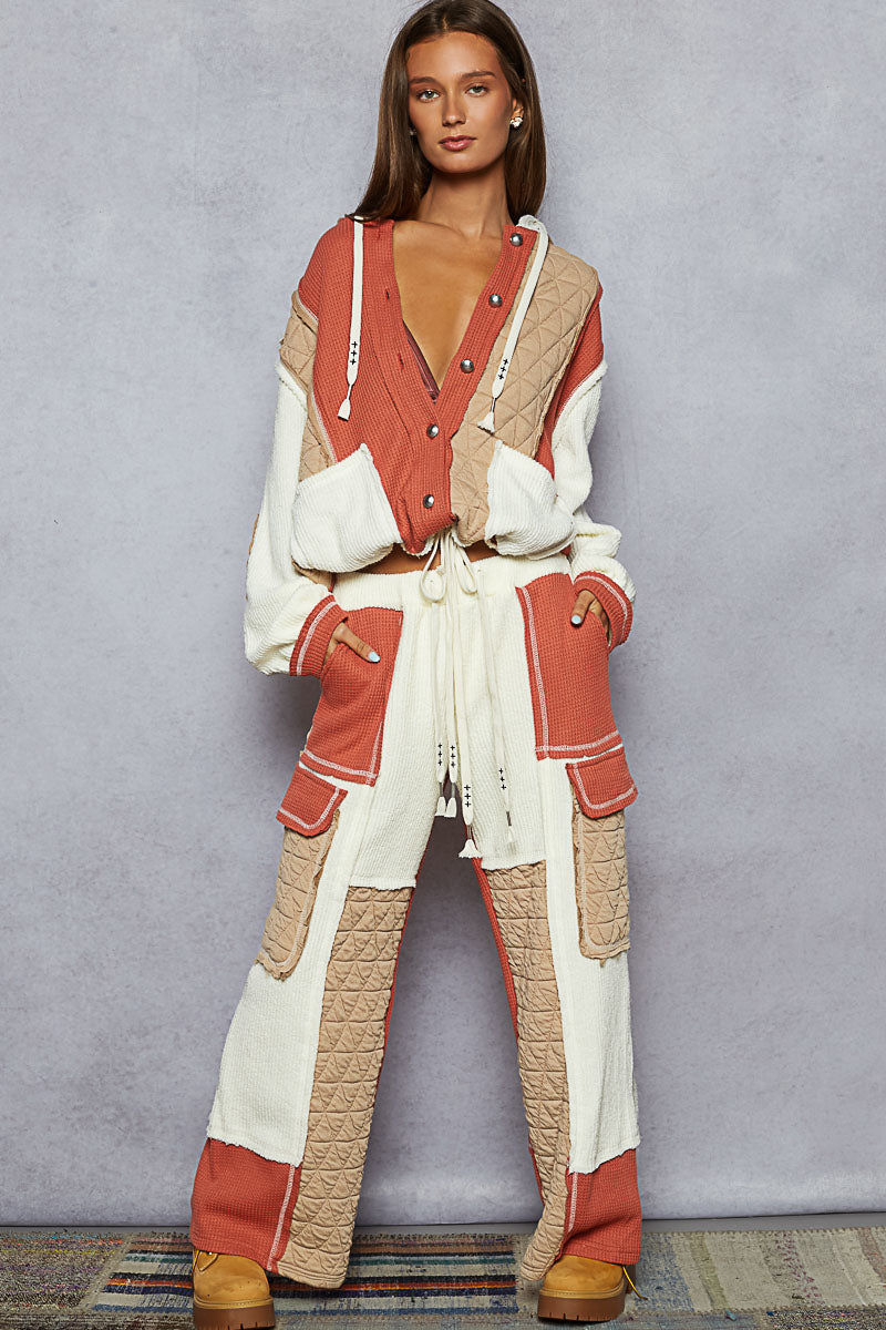 Patchwork Quilted Cargo Joggers – Boho Wide Leg Lounge Pants | POL