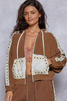 POL Studded Trim Gauze Ho odie-Hoodies-Krush Kandy, Women's Online Fashion Boutique Located in Phoenix, Arizona (Scottsdale Area)