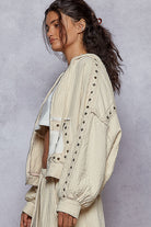 POL Studded Trim Gauze Ho odie-Hoodies-Krush Kandy, Women's Online Fashion Boutique Located in Phoenix, Arizona (Scottsdale Area)