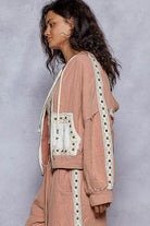 POL Studded Trim Gauze Ho odie-Hoodies-Krush Kandy, Women's Online Fashion Boutique Located in Phoenix, Arizona (Scottsdale Area)