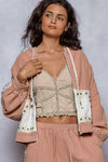 POL Studded Trim Gauze Ho odie-Hoodies-Krush Kandy, Women's Online Fashion Boutique Located in Phoenix, Arizona (Scottsdale Area)