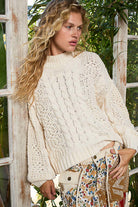 POL Mock Neck Balloon Sleeve Cable Knit Pullover Sweater-Sweater-Krush Kandy, Women's Online Fashion Boutique Located in Phoenix, Arizona (Scottsdale Area)