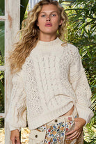POL Mock Neck Balloon Sleeve Cable Knit Pullover Sweater-Sweater-Krush Kandy, Women's Online Fashion Boutique Located in Phoenix, Arizona (Scottsdale Area)