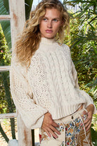 POL Mock Neck Balloon Sleeve Cable Knit Pullover Sweater-Sweater-Krush Kandy, Women's Online Fashion Boutique Located in Phoenix, Arizona (Scottsdale Area)