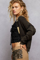 POL Patchwork Neckband Textured Knit Cardigan-Cardigans-Krush Kandy, Women's Online Fashion Boutique Located in Phoenix, Arizona (Scottsdale Area)