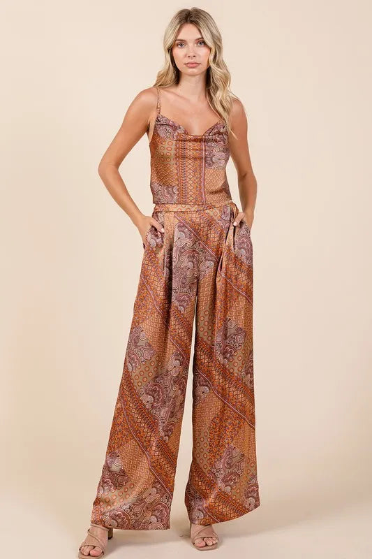 Mittoshop Paisley Patchwork Print Satin Wide Leg Pants-pants-Krush Kandy, Women's Online Fashion Boutique Located in Phoenix, Arizona (Scottsdale Area)