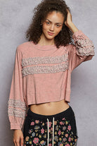 POL Textured Patch Shirring Top-Long Sleeve Tops-Krush Kandy, Women's Online Fashion Boutique Located in Phoenix, Arizona (Scottsdale Area)