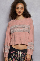 POL Textured Patch Shirring Top-Long Sleeve Tops-Krush Kandy, Women's Online Fashion Boutique Located in Phoenix, Arizona (Scottsdale Area)
