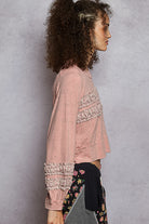 POL Textured Patch Shirring Top-Long Sleeve Tops-Krush Kandy, Women's Online Fashion Boutique Located in Phoenix, Arizona (Scottsdale Area)